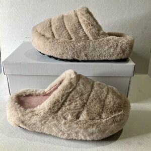 Free People Its A Vibe Platform Slip Slippers Tan Faux Fur Size 8